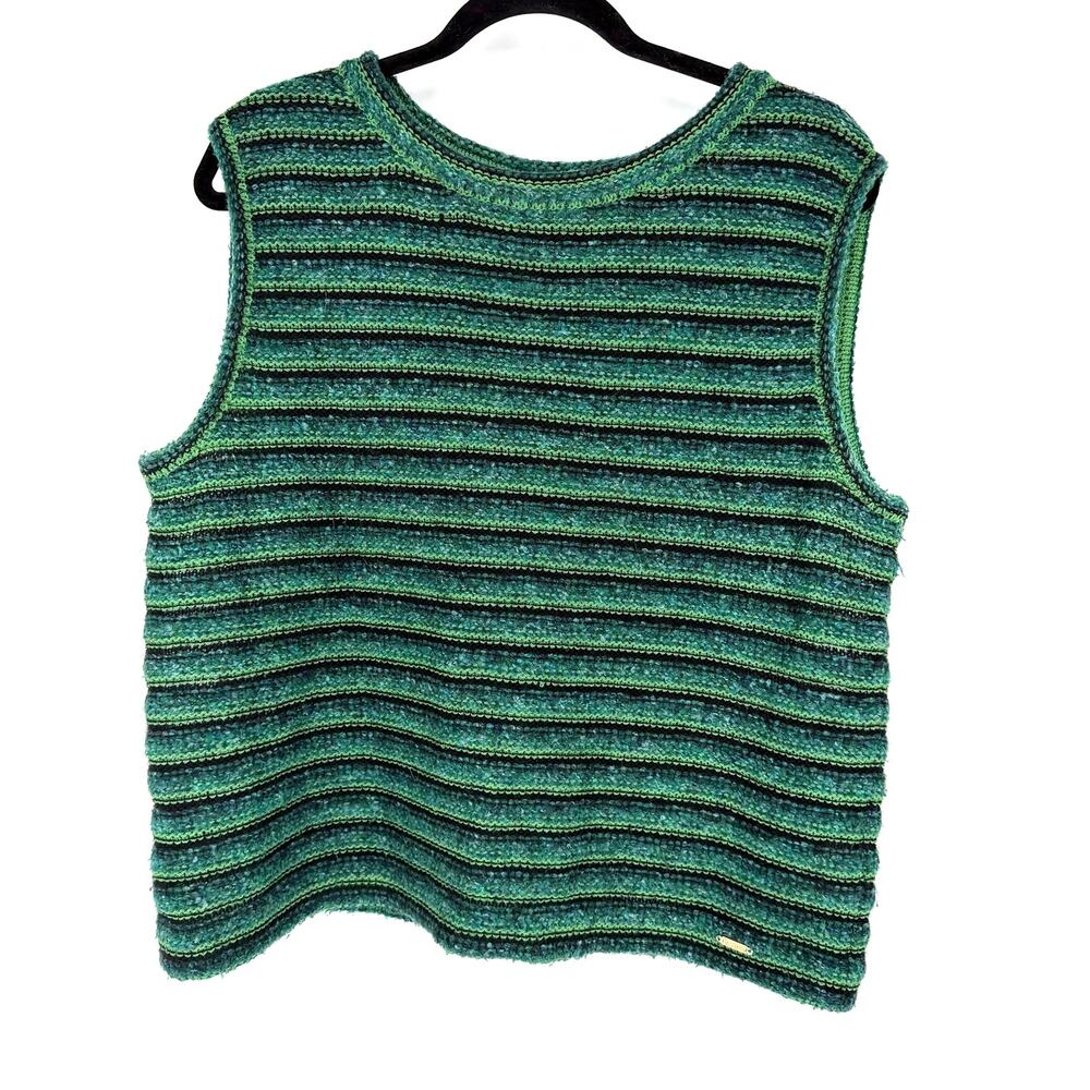 St John Sport Knit Sleeveless Top Green Black Stripe Textured Women's Large